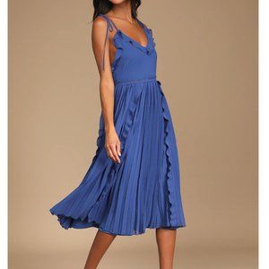 Lulu's Never a Dull Moment Royal Blue Pleated Midi Dress NWT!